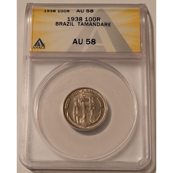 Brazil 1938 100 Reis Tamandare AU58 ANACS - Picture 1 of 4